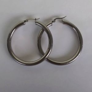 Silver stainless steel hollow hoop earrings